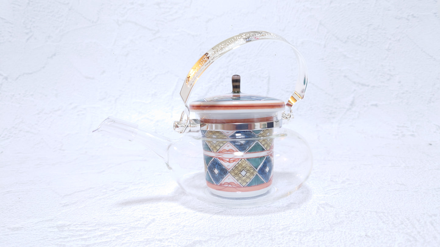 JAPAN POTTERY | Kutani Japanese Glass Chirori | Glass set |冷酒気　古久谷菱文[Kokutanihishimon] | 360ml / 60ml