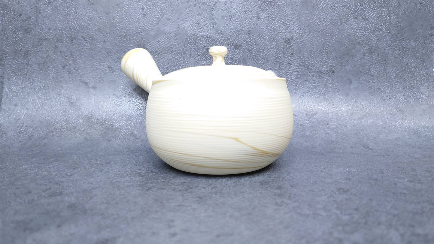 Teapot | Tokoname ware Pottery  | White and yellow kneaded round shape teapot | 240cc