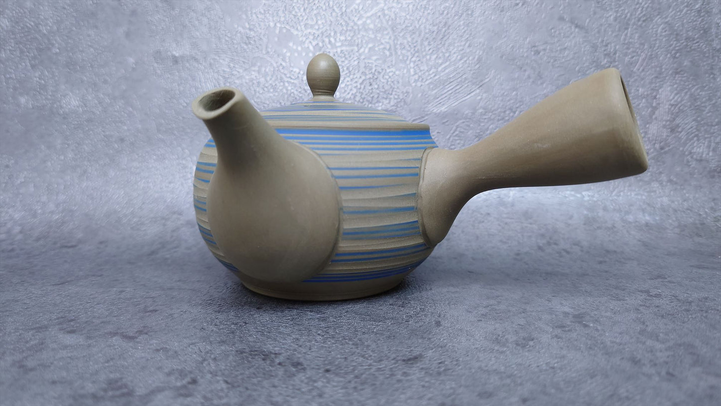 Teapot | Tokoname ware pottery | green mud brim blue line teapot | 240cc