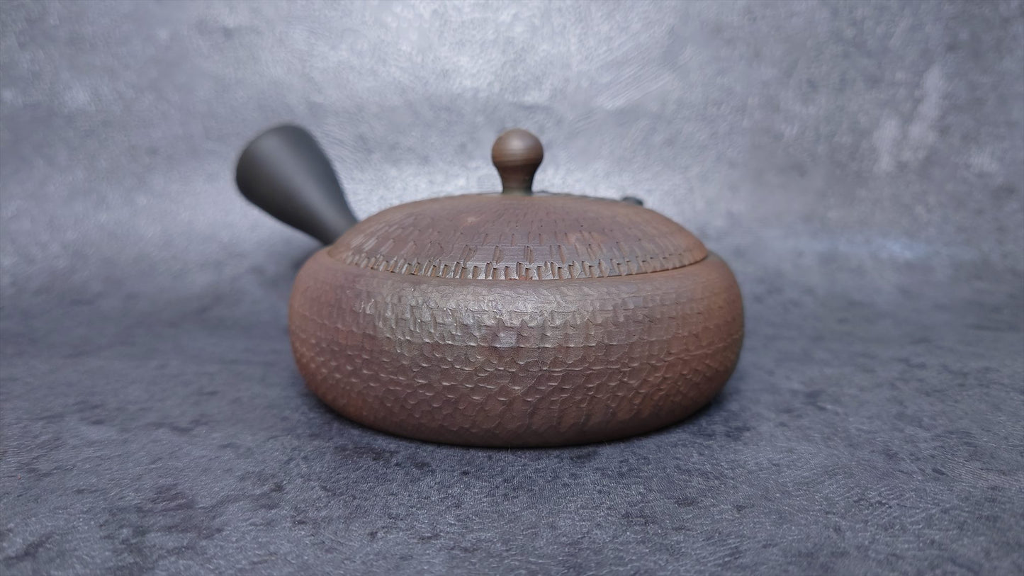 Teapot |Tokoname ware, Ceramesh |  Fire Kiln transformed extremely flat Teapot  | Gyokkou | 4.05oz (120cc)